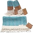 Smyrna Original Turkish Hand Towels Set of 2 | 100% Cotton, 16 x 40 Inches | Decorative Bathroom Peshtemal Towel for Hand, Face, Hair, Gym, Yoga, Tea, Dishcloth, Kitchen and Bath (Turquoise)