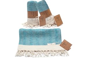 SMYRNA TURKISH COTTON Smyrna Original Turkish Hand Towels Set of 2 | 100% Cotton, 16 x 40 Inches | Decorative Bathroom Peshtemal Towel for Hand, Face, Hair, Gym, Yoga, Tea, Dishcloth, Kitchen and Bath (Turquoise)