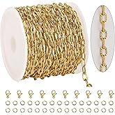 KYUNHOO 5 Meters Gold Plated Chain for Jewelry Making Embossed Paperclip Chains Bulk Oval Cable Chain Stainless Steel Jewelry Chain for Handcraft Making Support Jewelry Supplies