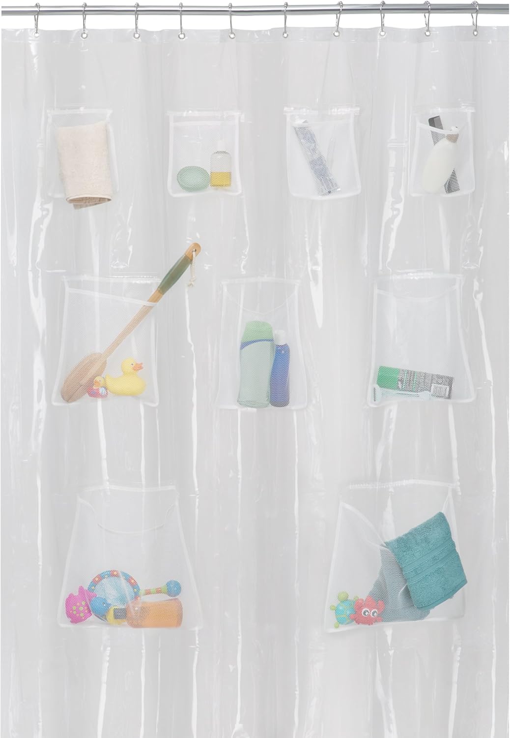 Maytex Quick Dry Mesh Pockets Waterproof PEVA Shower Curtain or Liner, Bath / Shower Organizer, Clear, 70 inches x 72 inches: Home & Kitchen