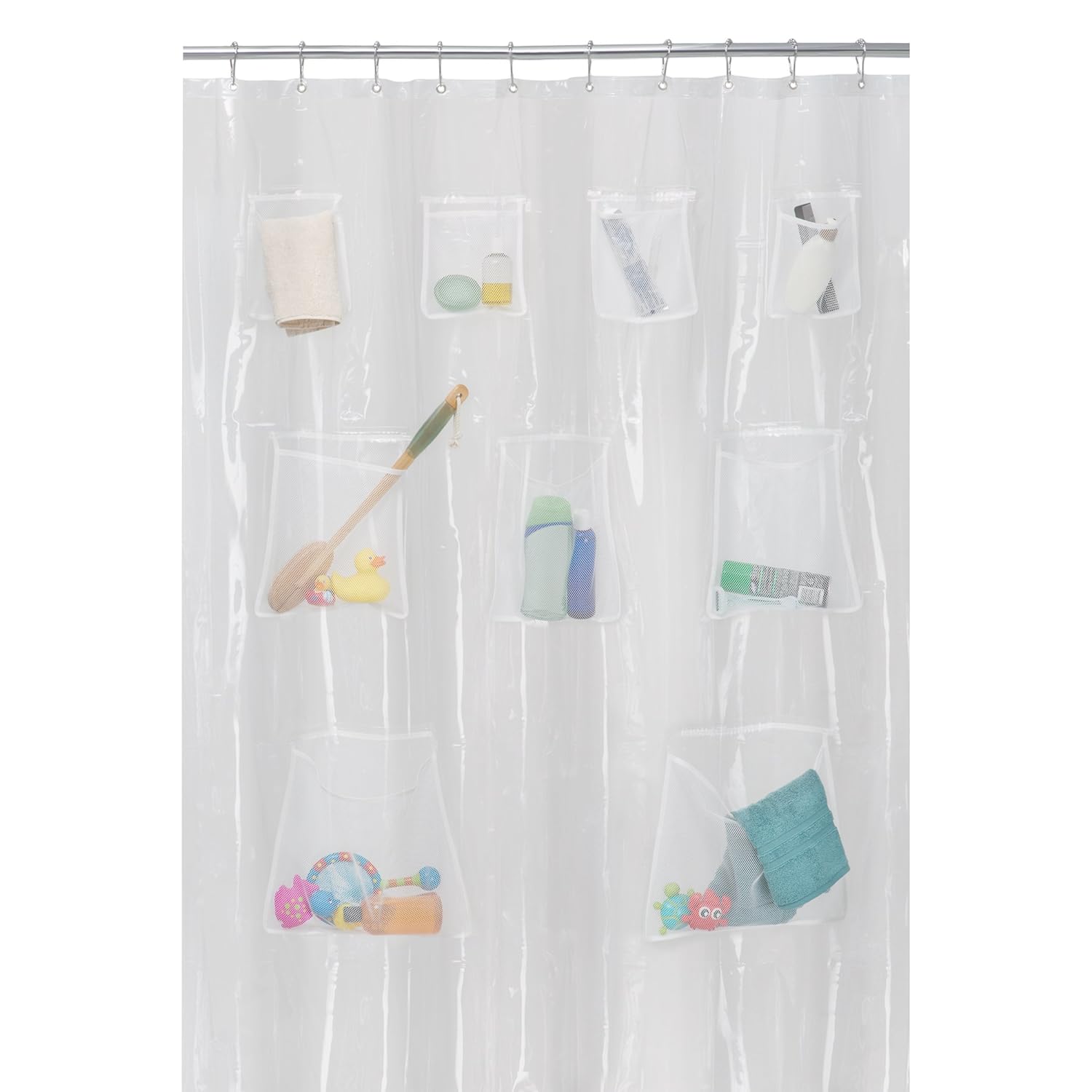 MAYTEX Quick Dry Mesh Pockets PEVA Shower Curtain or Liner