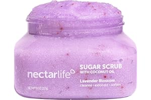 NECTAR BATH TREATS Sugar Body Scrub, Exfoliating Body Scrub with Moisturizing Shea Butter and Coconut Oil, Paraben Free, SLS Free, Cruelty Free Skin Care for Women and Girls, Handmade Fresh, 8 Oz (Lavender)