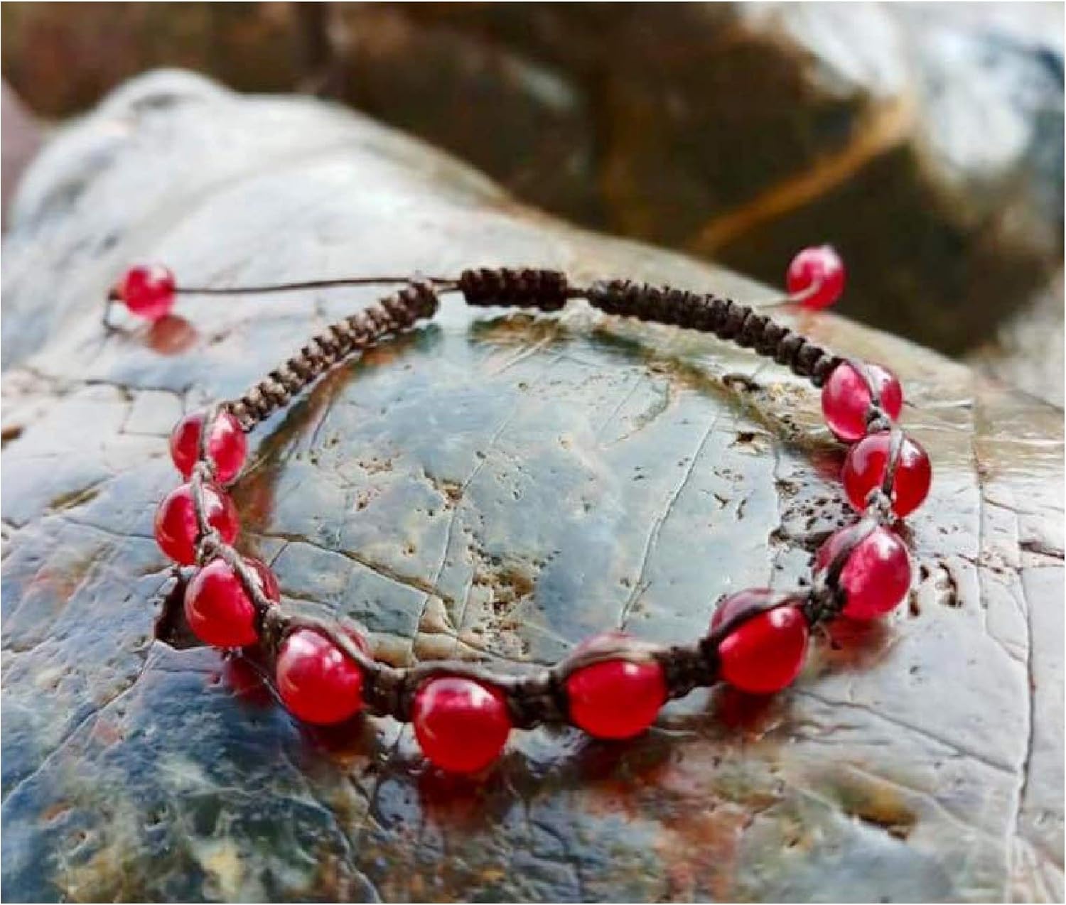 IndianStore4All 6mm Lab Certified Red Jade Stone Bracelet