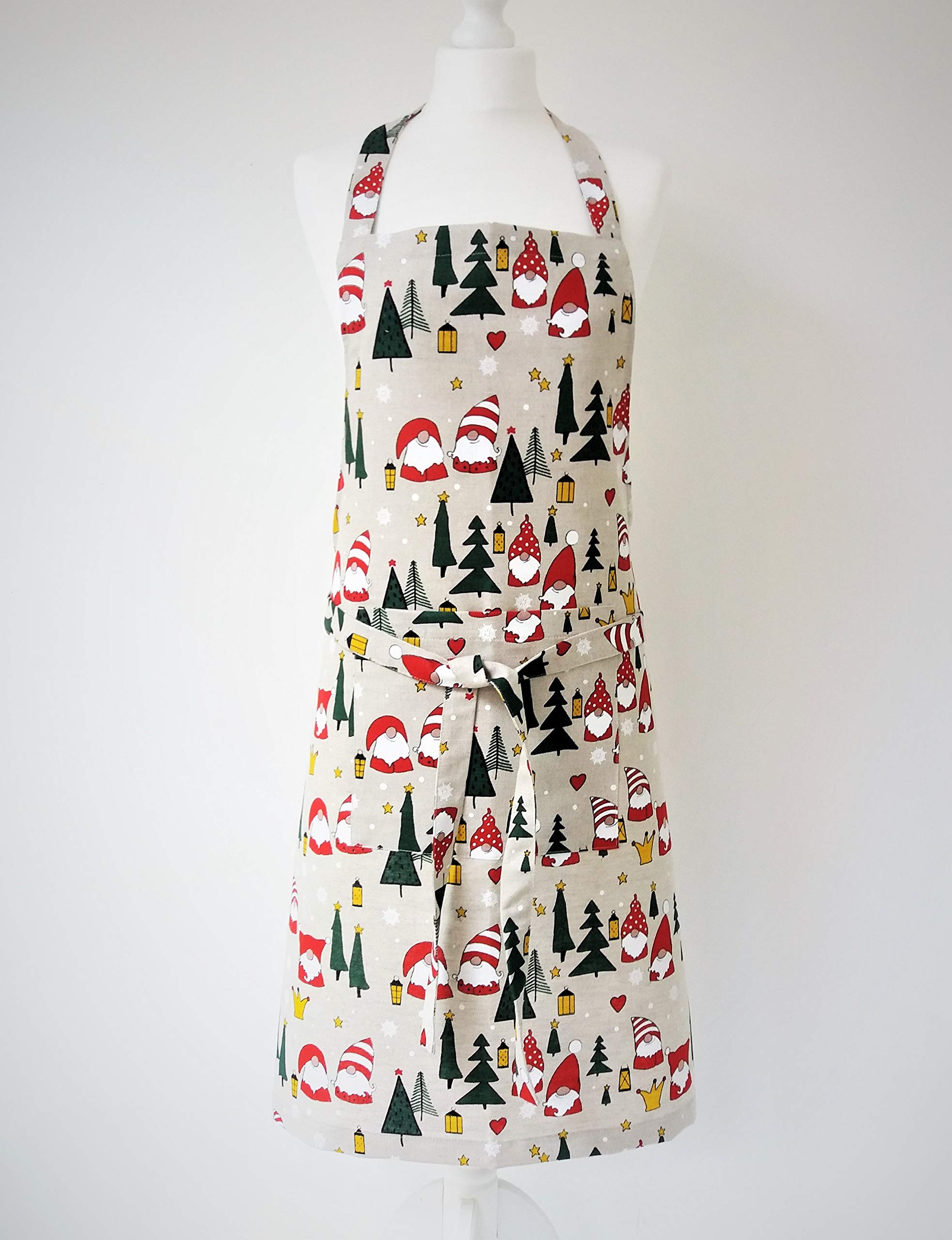 Linen Cotton Christmas Gnomes Apron. A great addition to any kitchen, a wonderful gift or a sweet treat for yourself.
