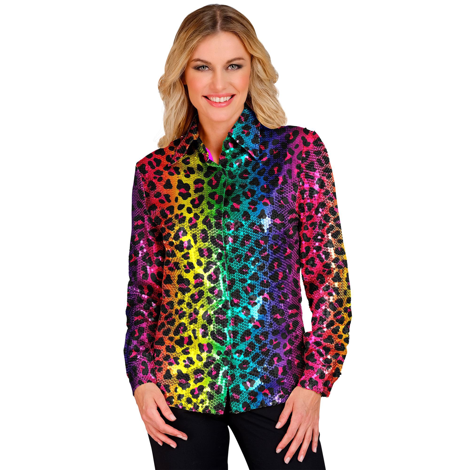 Widmann W MILANO Party Fashion - Party Fashion Sequin Blouse for Women, Disco Fever, Schlagermove, Women's Shirt, Animal Print, Festival, Fancy Dress Costumes