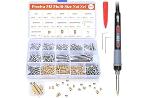 Preciva M3 Threaded Inserts Set, 360Pcs Heat Set Bolts Nuts with M3 Insert Tip and 60W Digital Soldering Iron, for 3D Printer Parts or Plastic Parts