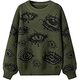 WDIRARA Women's Plus Size Graphic Sweaters Goth Punk Long Sleeve Pullover Knit Tops