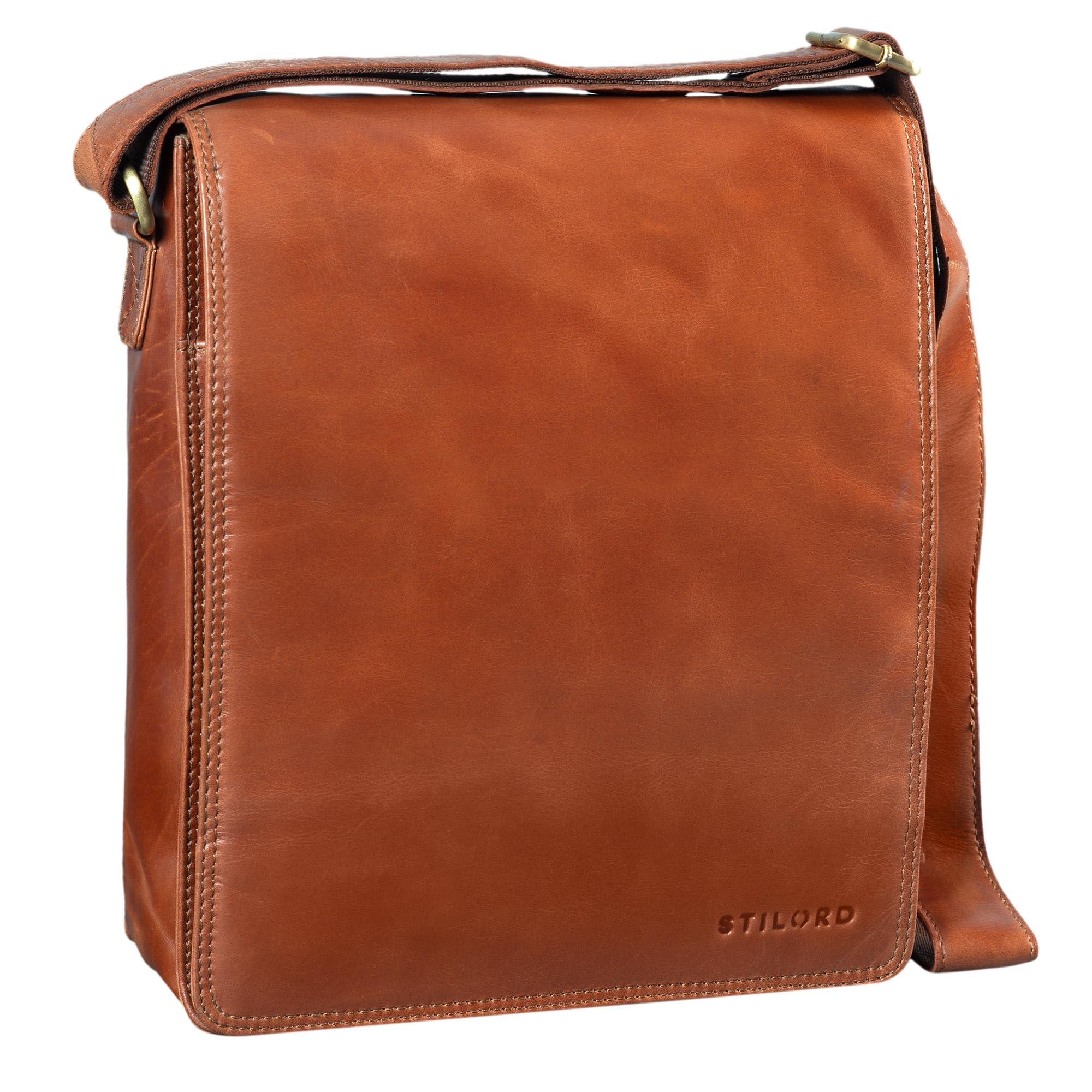 STILORD "Lars" Vintage Messenger Bag Men for 13,3 inches Macbooks Cross Body Bag Vertical Satchel for A4 Documents Genuine Leather Colour:Shiny Cognac Brown