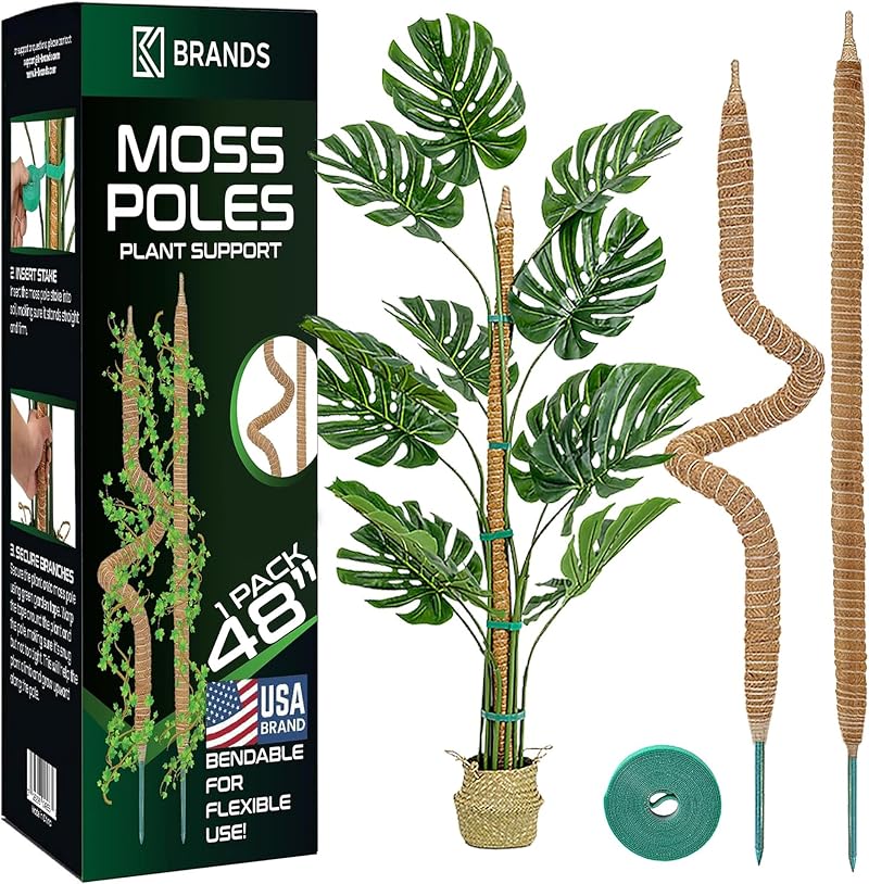 K-Brands Moss Pole Bendable 48 In Plant Support 2 Pack with Ties