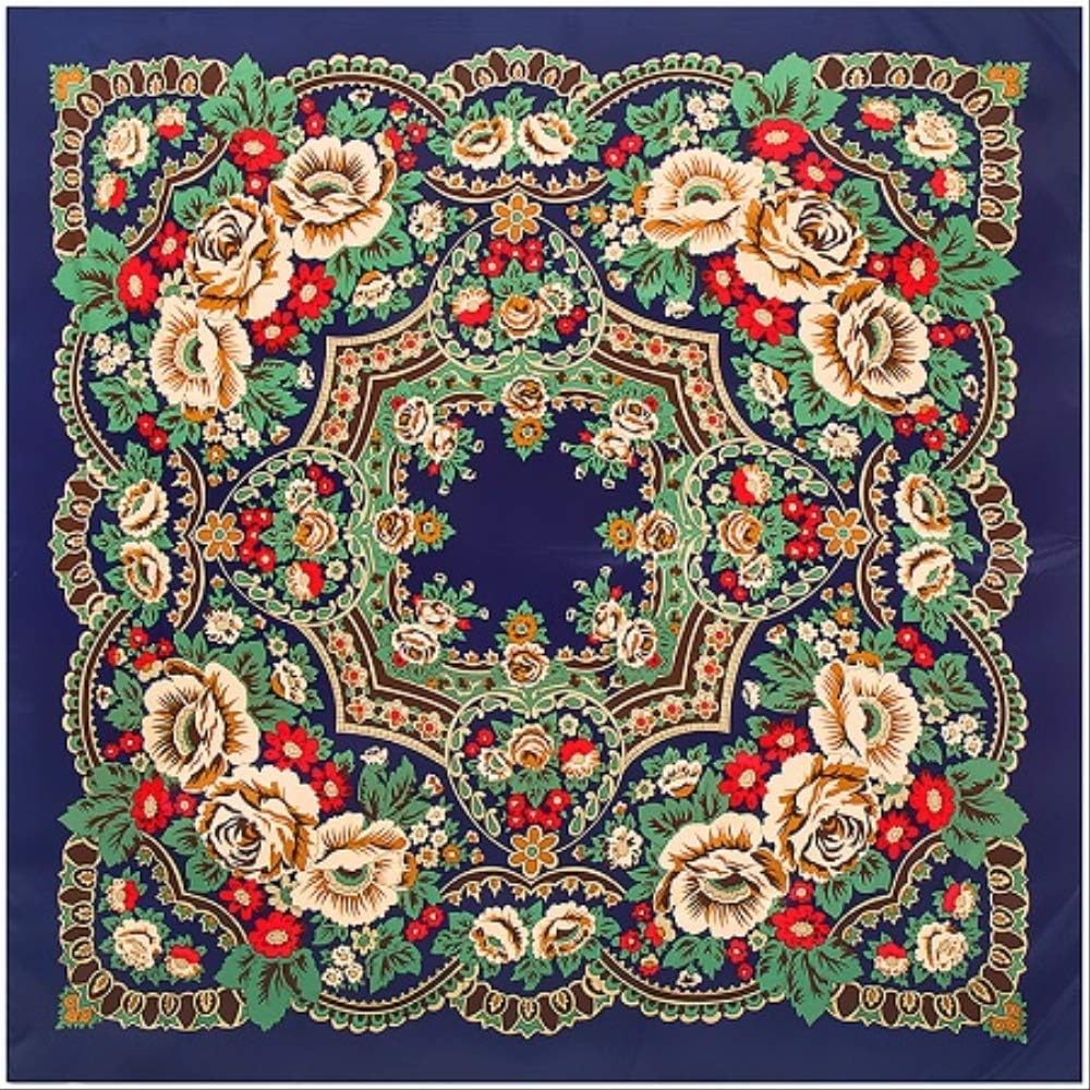 CHZDSB Square Scarf Scarf Women Bohemia Floral Foulard Square Scarves Lady Bandana Large Wraps Female Large Hijab Navy