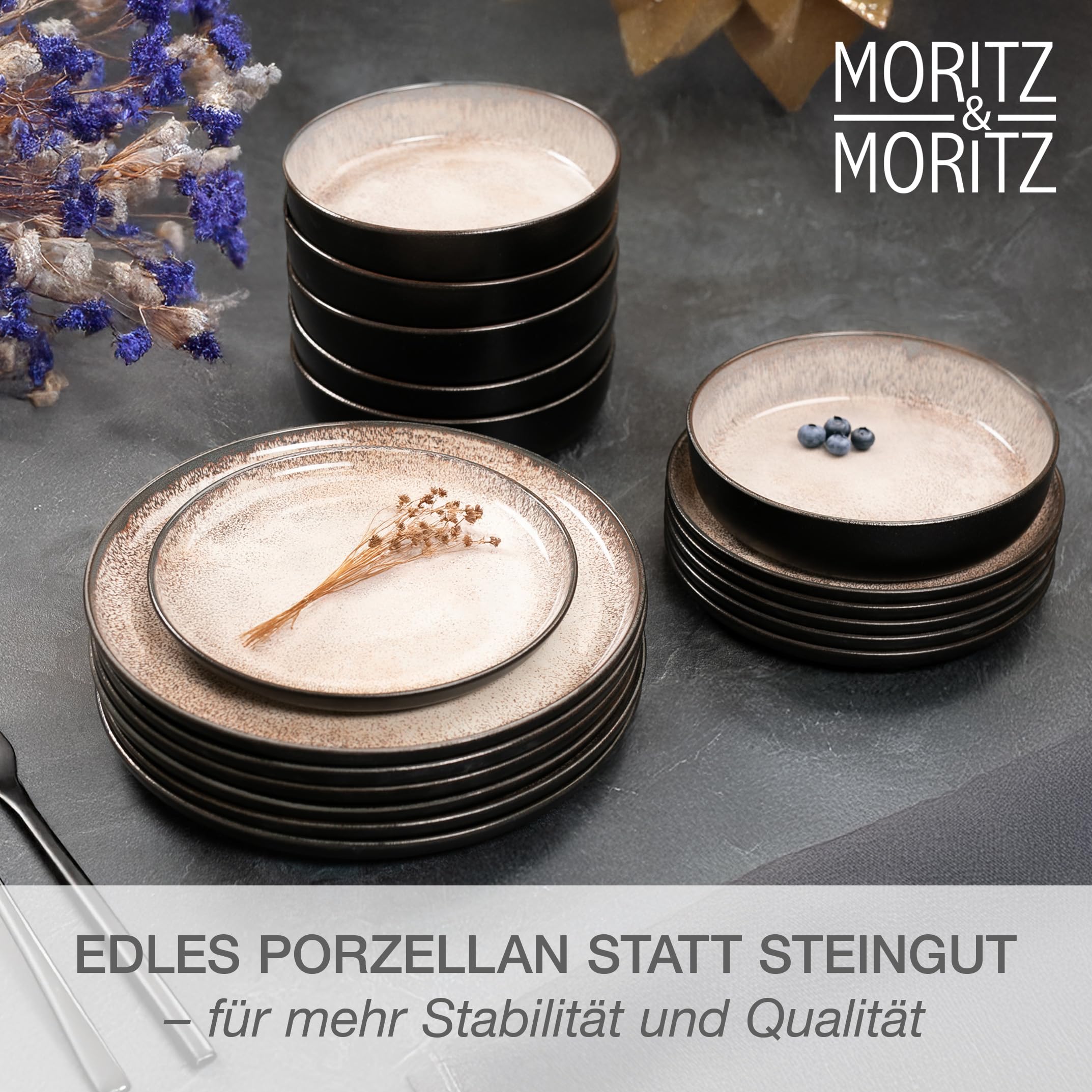 Moritz & Moritz VIDA Geschirrset 6 Personen Beige 18-tlg. - Modernes Porzellan Geschirr Set - Kratz-, Mikrowellen- & Spülmaschinenfest, Essgeschirr, Tafelservice, Kombiservice 6 Personen 4