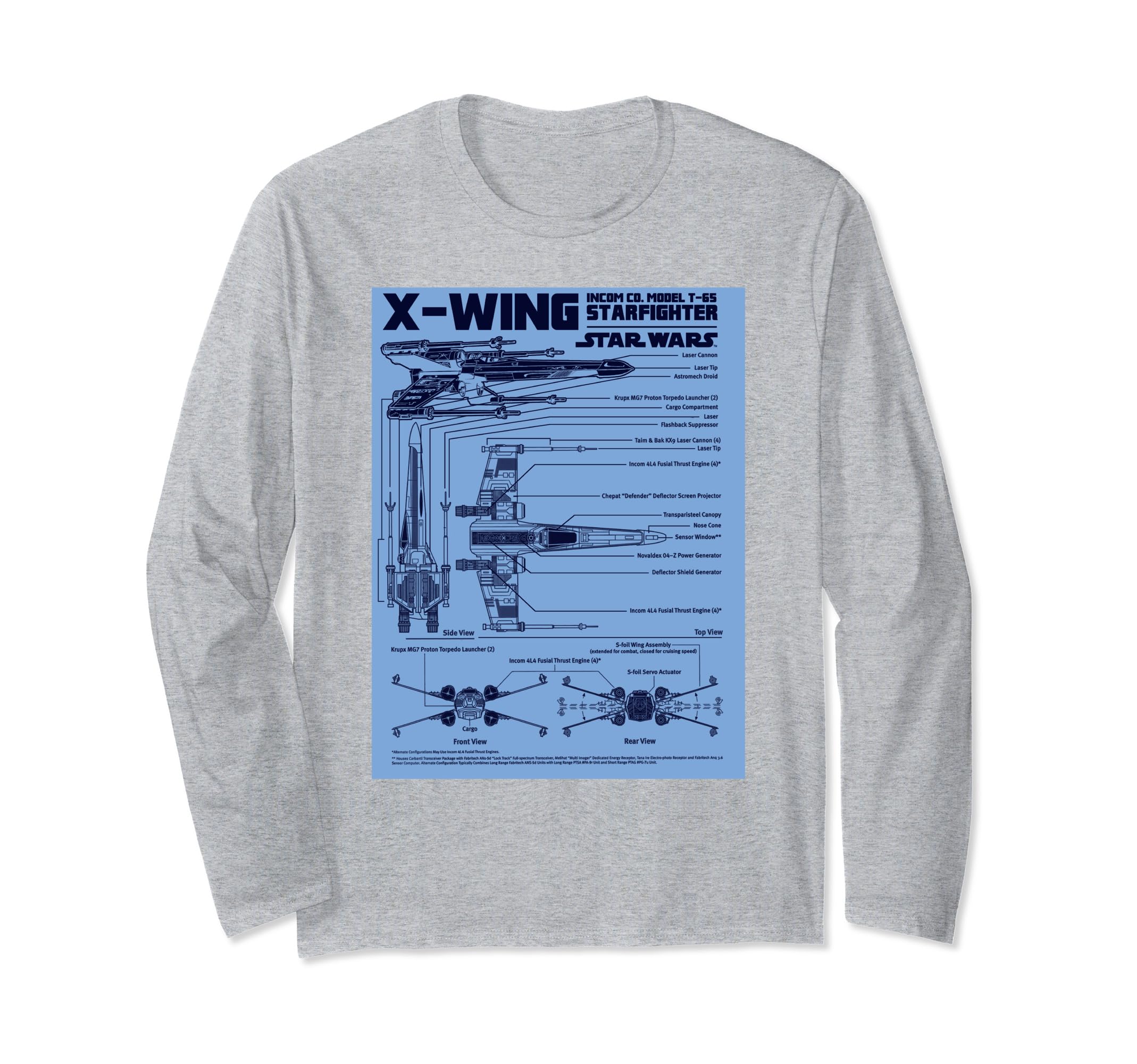 Star Wars X-Wing Schematic Specs Long Sleeve T-Shirt