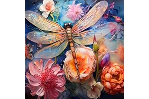 Lophomie Dragonfly Diamond Art Kits for Adults Flowers Round 5D Diamonds Painting Kits Gem Art Paintings for Home Wall Decor14x14Inch