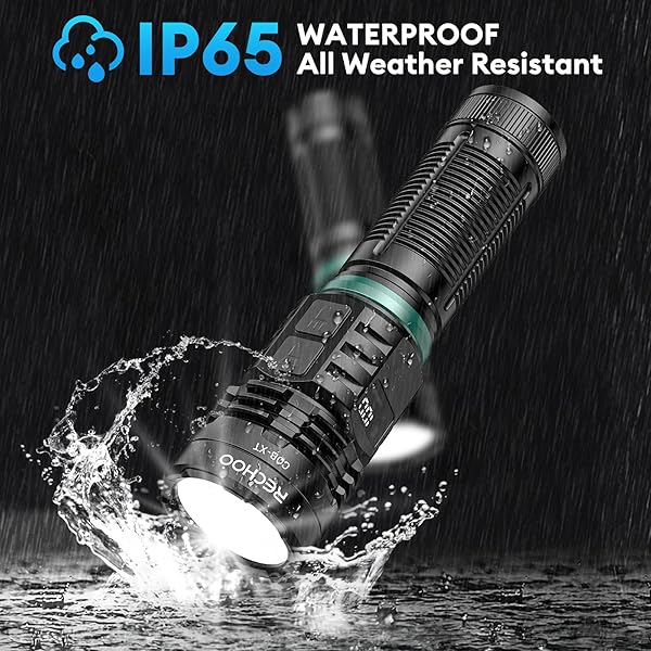 RECHOO RECHARGEABLE FLASHLIGHTS HIGH LUMENS, 990000LM LED FLASHLIGHT RECHARGEABLE, FIXED FOUCS, 8 LIGHTING MODES WATERPROOF SMALL FLASHLIGHT FOR CAMPING, HUNTING, EMERGENCY, GIFTS FOR MEN