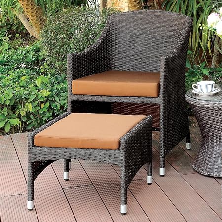 Amazon Com Furniture Of America Matson Espresso Rattan Patio Wicker Arm Chair And Ottoman Garden Outdoor