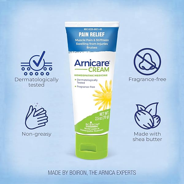 BOIRON ARNICARE CREAM FOR JOINT PAIN, MUSCLE PAIN, SWELLING, SORENESS, STIFFNESS, AND BRUISES – FAST ABSORBING AND FRAGRANCE-FREE – 2.5 OZ