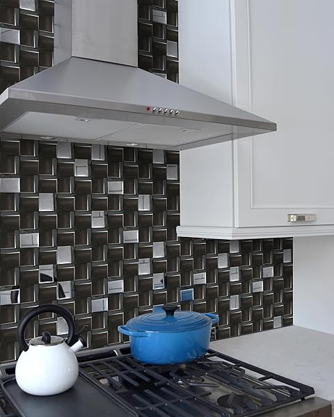 ELEPHANTILE 5 SHEETS BLACK TILES METAL MOSAIC WALL BACKSPLASH TILE 3D WALL PANELS [5 SQ.FEET]