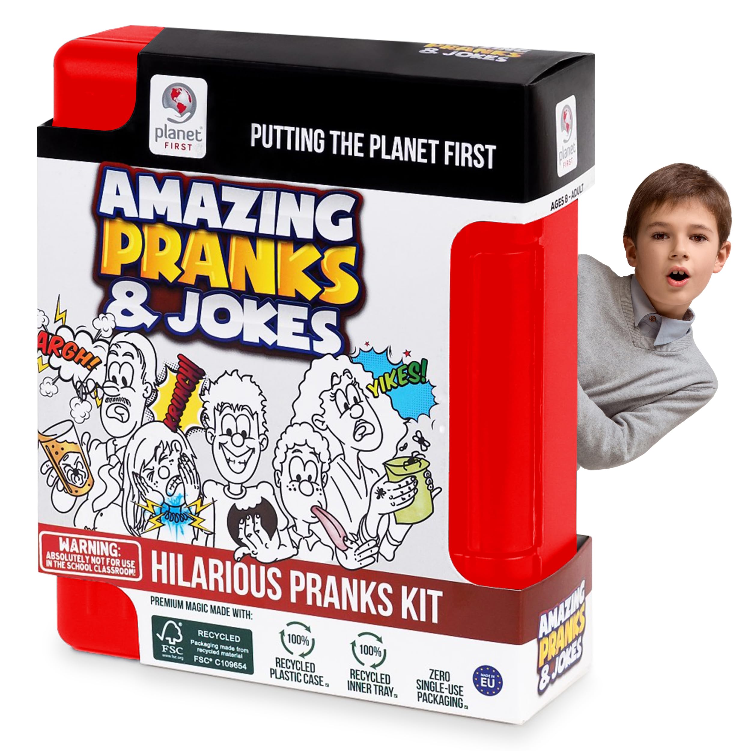 Planet First Amazing Pranks & Jokes Kit - Fun Collection of Pranks and Jokes – Pranks Kit with The Classic Bone Cruncher, Stretchy Tongue for Boys and Girls for 8 Year Olds +