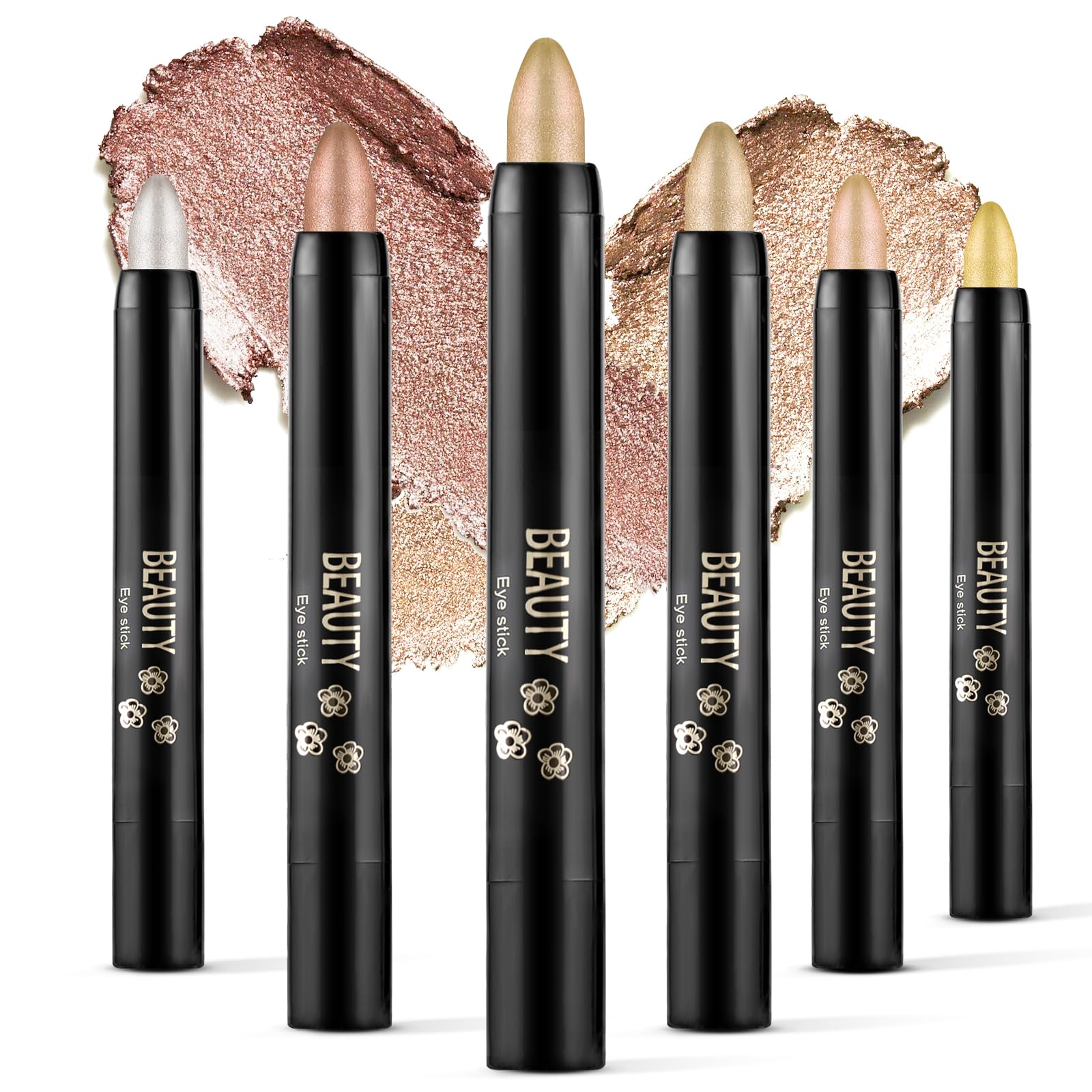 Boobeen 6PCS Cream Eyeshadow Stick Waterproof Eyeshadow Pencil Crayon Eye Brightener Stick Shimmer Eyeshadow Pen Create Glitter Eye Makeup, Easy to Use