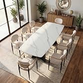 Honyee Sintered Stone Dining Table, Extendable Dining Table with Leaf, 65"-95" Rectangular Marble-Look Top, Seats 6-12, Metal Base, Easy-Clean, Heat &amp; Scratch Resistant for Dining Room/Kitchen