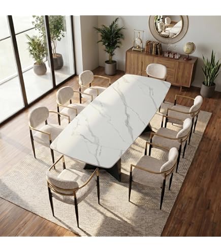 Amazon.com - Modern Dining Table, White Sintered Stone Tabletop
