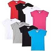 Pink Angel Girls' 8-Pack Cotton T-Shirts – Crew Neck Short Sleeve Tees, Solid Color Multipack, Sizes 4–16