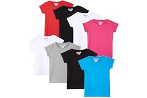 Pink Angel Girls' 8-Pack Cotton T-Shirts – Crew Neck Short Sleeve Tees, Solid Color Multipack, Sizes 4–16