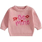 Lesimsam Toddler Baby Boy Girl Valentines Outfit Heart/Letter Embroidery Long Sleeve Knit Sweater Pullover Sweatshirt Top