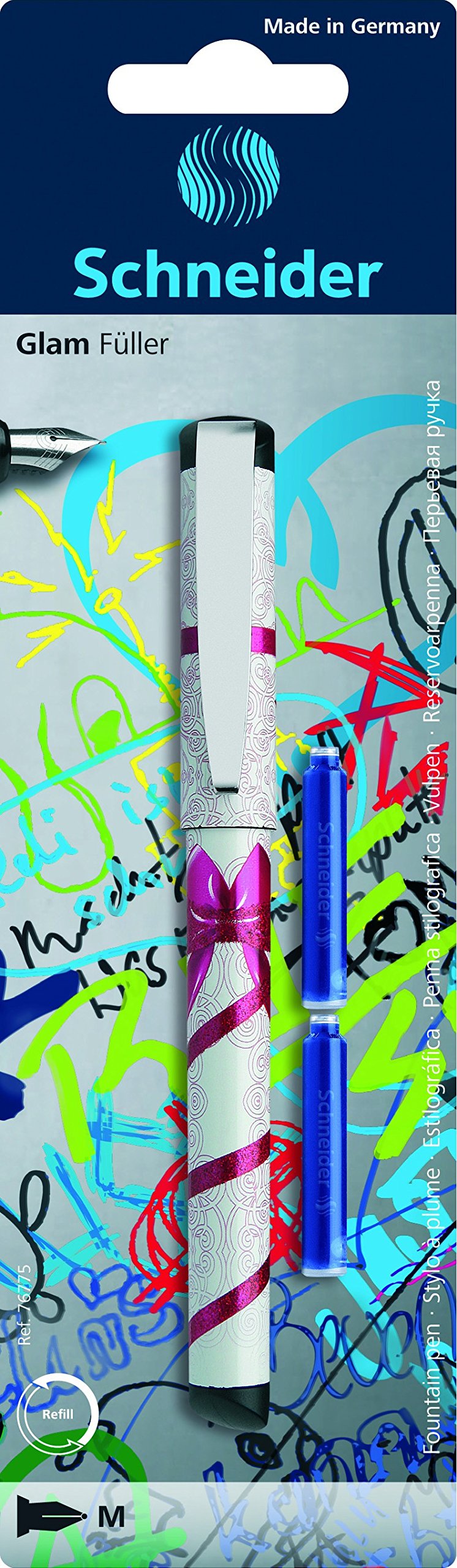 SCHNEIDER Glam Writing Instruments Fountain Pen M Assorted Blister Card with 2 Ink Cartridges