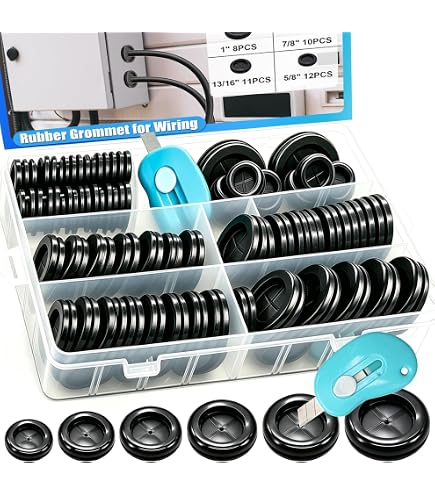 Swpeet 40-Piece Black Rubber Grommet Assortment Kit – 5 Sizes, 13/16 To 1-9/16 Inch Drill Holes, Single-Sided Firewall Plugs, For Wiring, Automotive, Boat