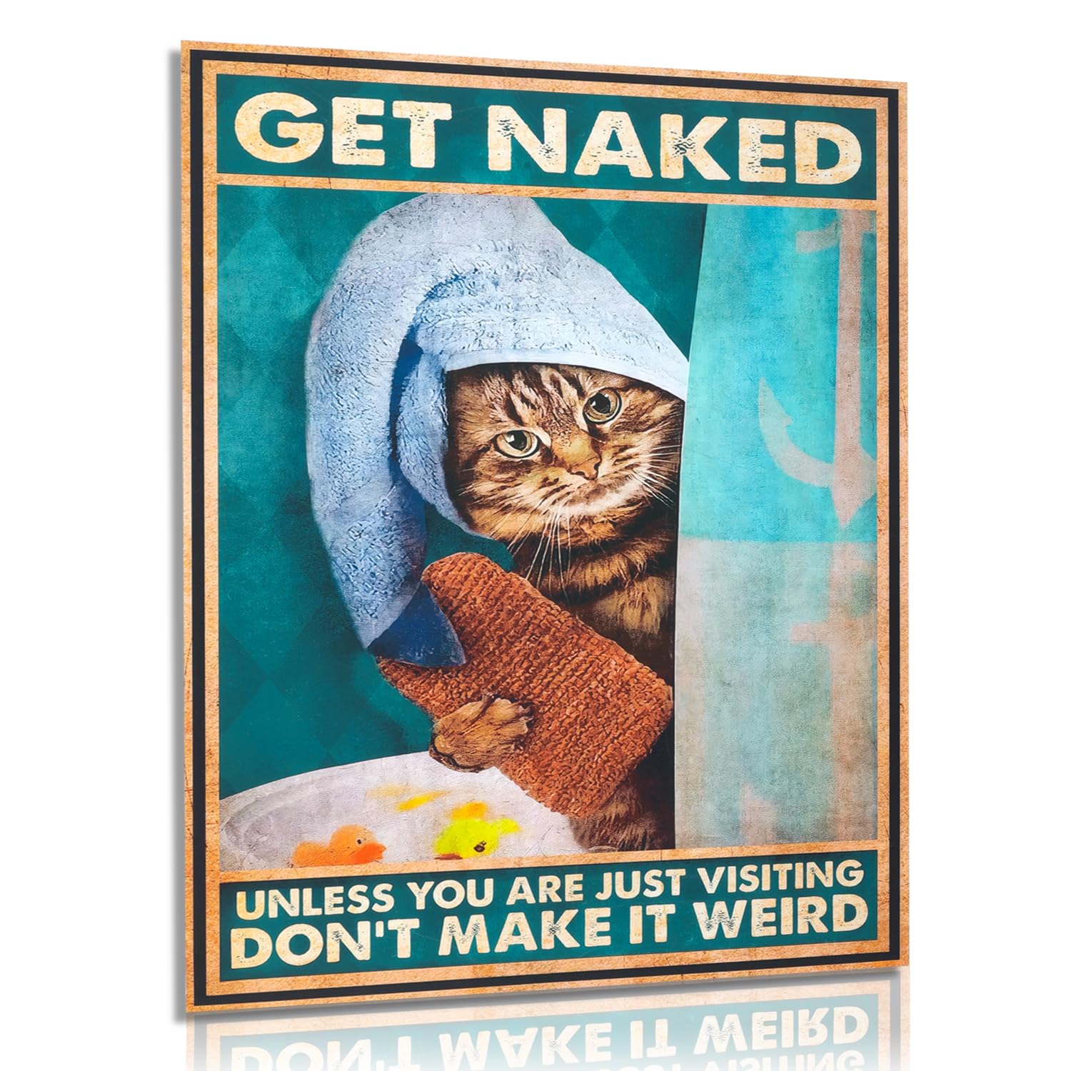 Dazzlewall Funny Cat Wall Decor Poster Cat in a Shower Cap, Vintage Wall Poster for Bathroom Toilet Decor 12x16 in Unframed
