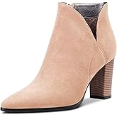 DearOnly Womens Short Bootie Ankle Boots Pointed Toe Block Chunky High Heel Suede Dress Shoes Vintage Classic Zipper 3 Inch