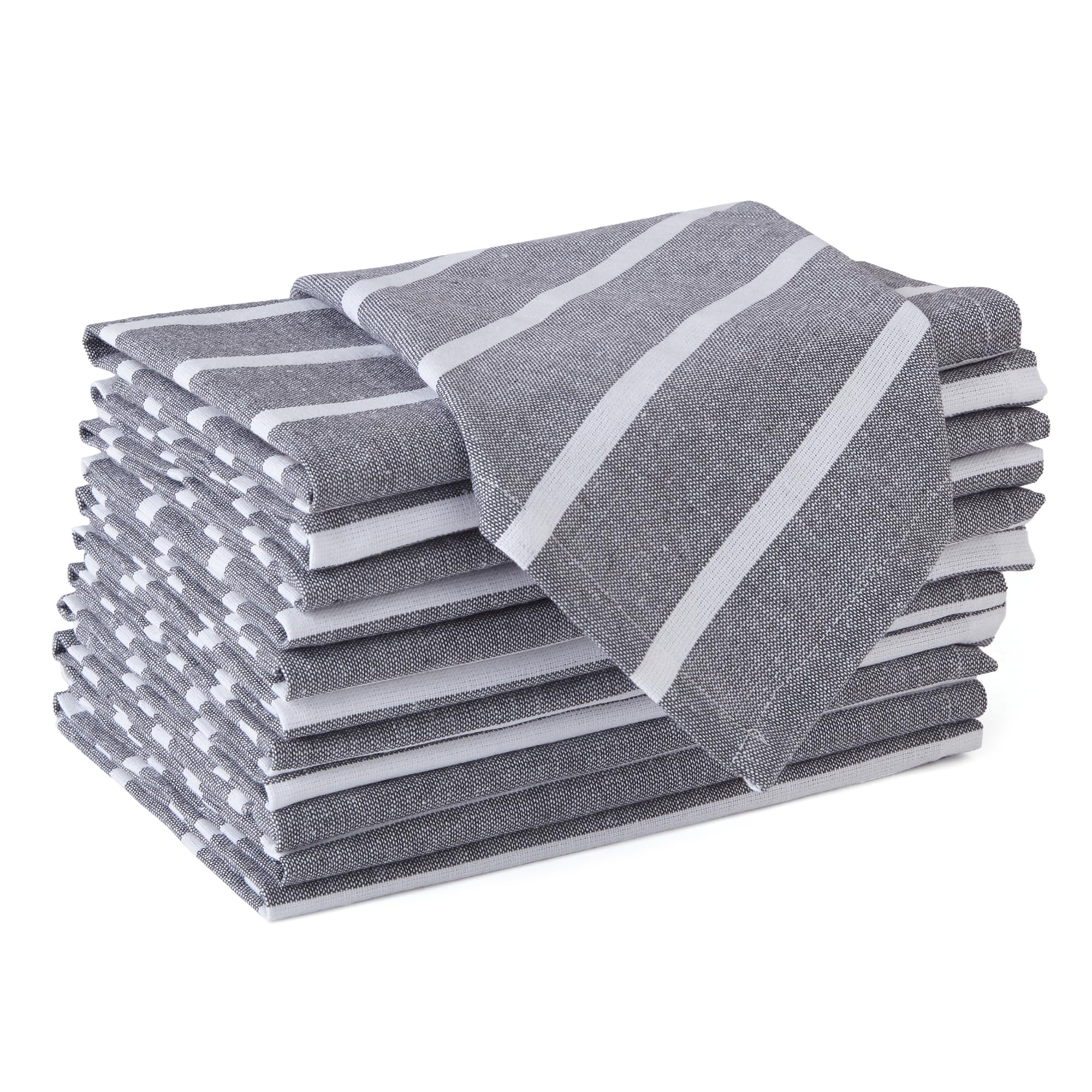 Encasa XO Cotton Cloth Napkins Set of 12, 17"x17" | Washable & Reusable Dinner Napkins White & Roma Grey Stripes Table Napkins for Farmhouse, Wedding, Holiday, Party & Everyday Dining — image 1
