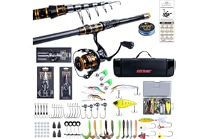 Goture Telescopic Fishing Rod & Reel Kit Saltwater Freshwater, Travel Rod Set w/Carrier Case, Carbon Fiber Fishing Rod 9+1BB 