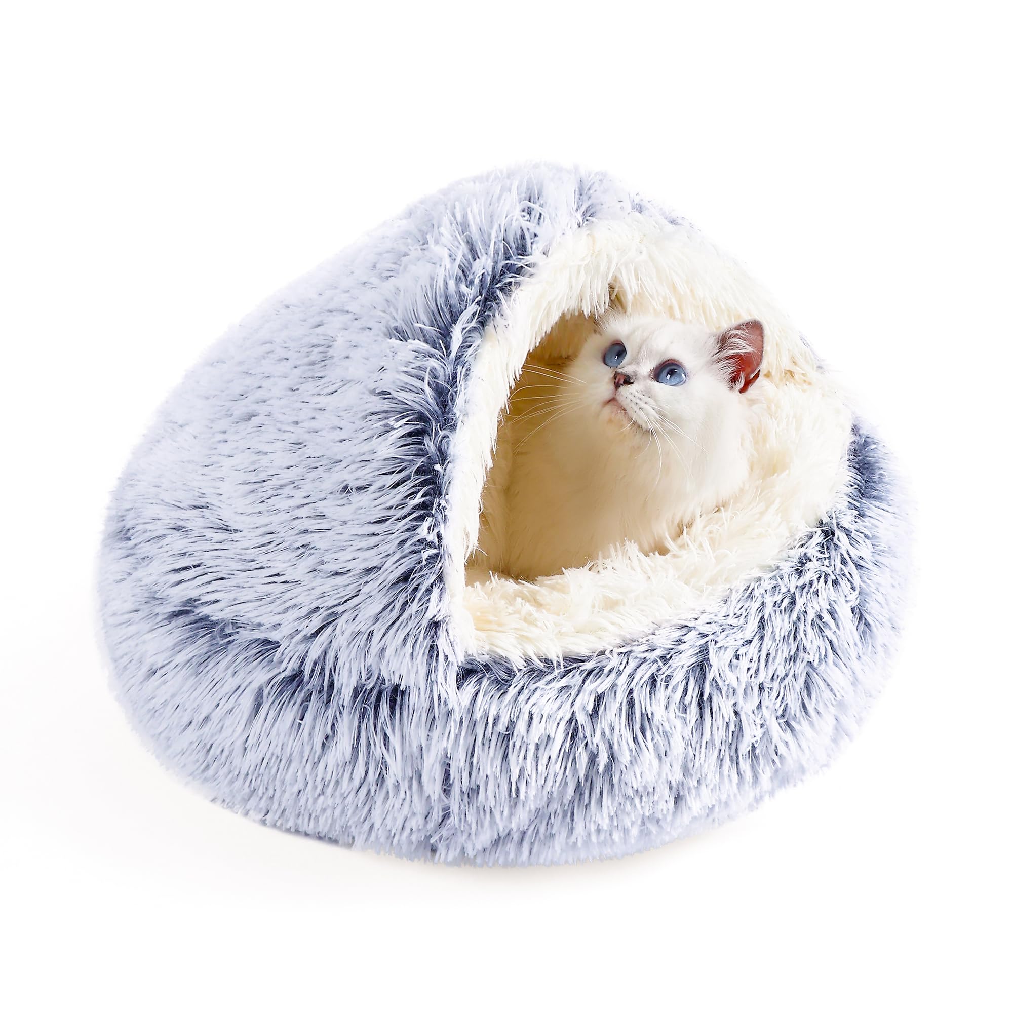 YIHANLZ cat beds for indoor cats Cat Calming Bed Donut Cuddler Nest Warm Soft Plush Cat Cushion with Cozy Sponge Non-Slip Bottom for Small Medium Pets Snooze Sleeping Indoor (Plush - gray S)