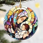 Virgin Mary Christmas Ornament, Dodosky 2.8in Ceramic Religious Xmas Decor, Christmas Tree Ornaments, Xmas Decorations for Tree, Holiday Ornament, Gift Ideas, Christian Gifts, Religious Gifts