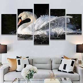 SIGNWIN 5 Panel Canvas Wall Art Swan Lake...