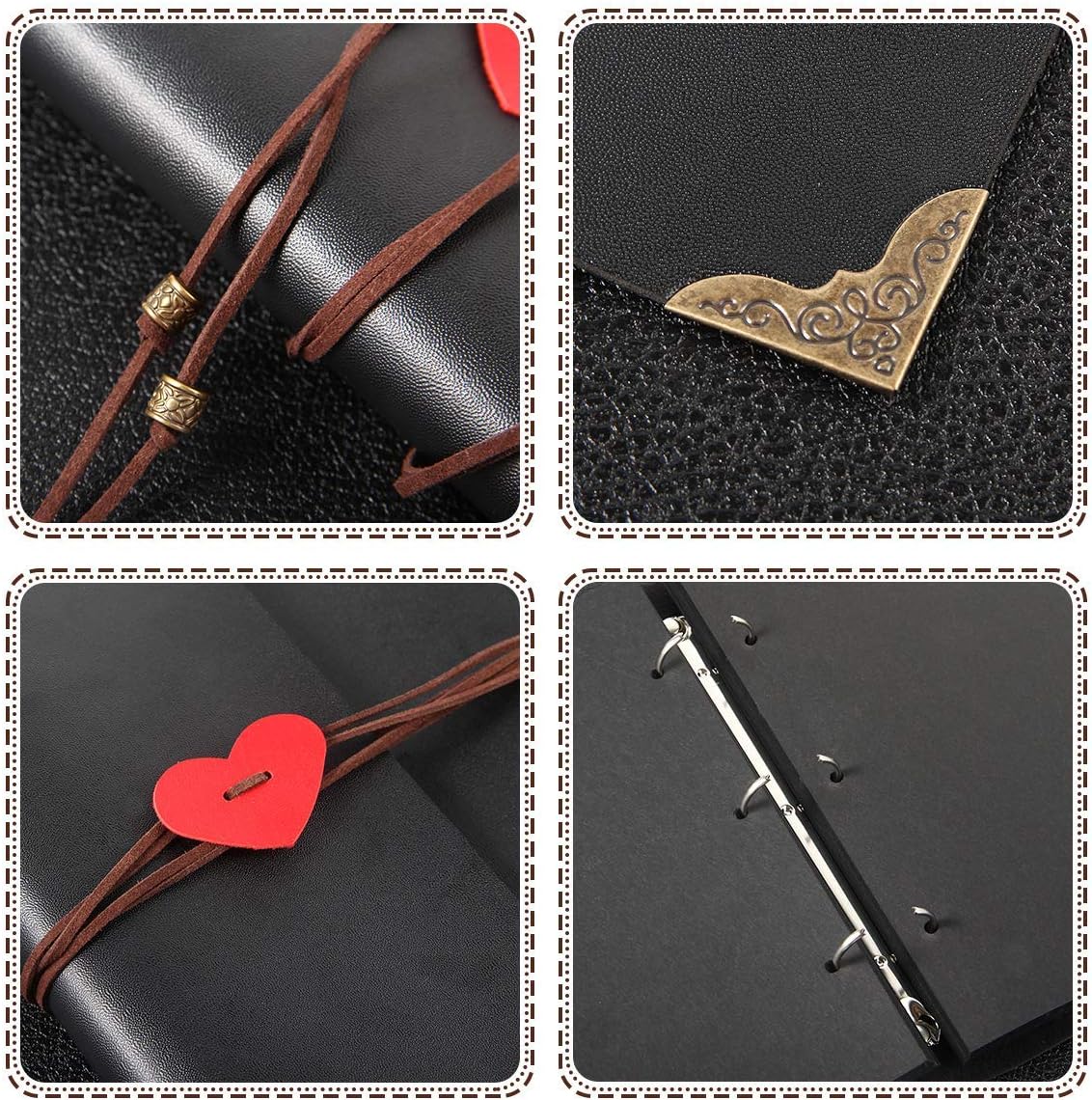 THXMADAM Leather Scrapbook Photo Album Vintage Wedding Guest Book Refillable DIY Memories Book with 60 Black Pages for 6x4 5x7 photos Gift for Christmas Valentines Anniversary Mother's Day Birthday - Image 5
