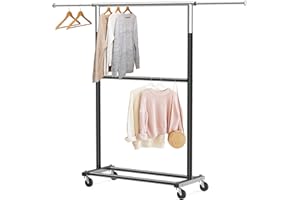 SimpleHouseware Double Rod Clothes Rack, Black