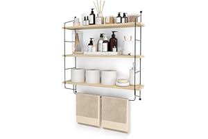 Sorbus 3-Tier Floating Bathroom Shelves for Wall - Wood Wall Storage for Towels, Over The Toilet Storage Cabinet, Gaming Floating Shelves, Bathroom Accessories, and Home Decor (Maple)