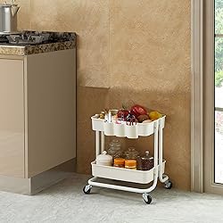2-Tier Utility Rolling Cart Storage Sofa Side Table