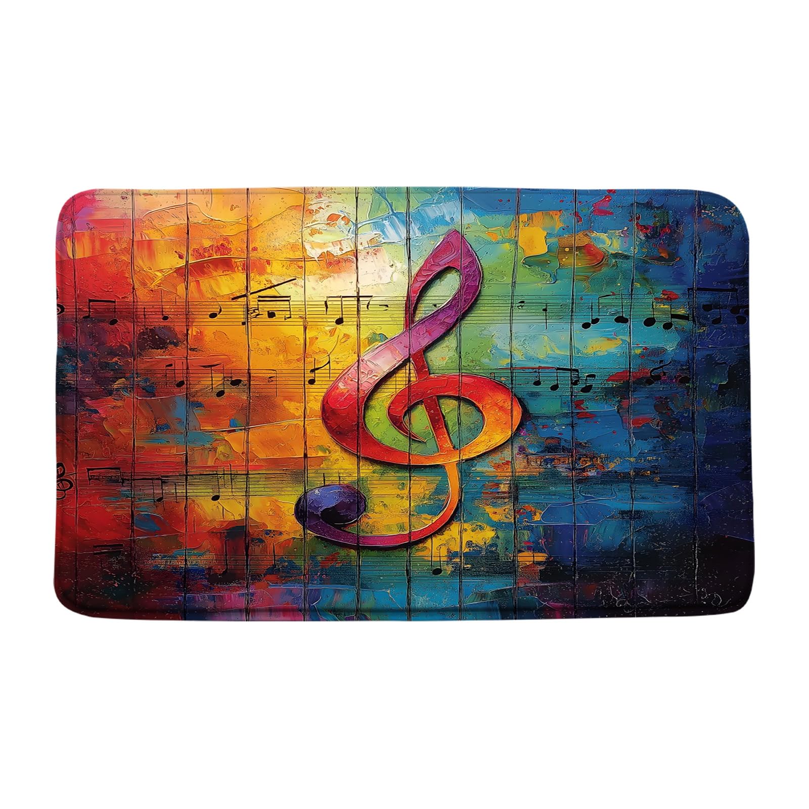 Music Note Bath Rug Colorful Graffiti Bathroom Mat Floor Carpet Abstract Creative Rustic Wood Board Watercolor Art Hip Hop Adventure Absorbent Doormat Bedroom Bathroom Accessory Rugs