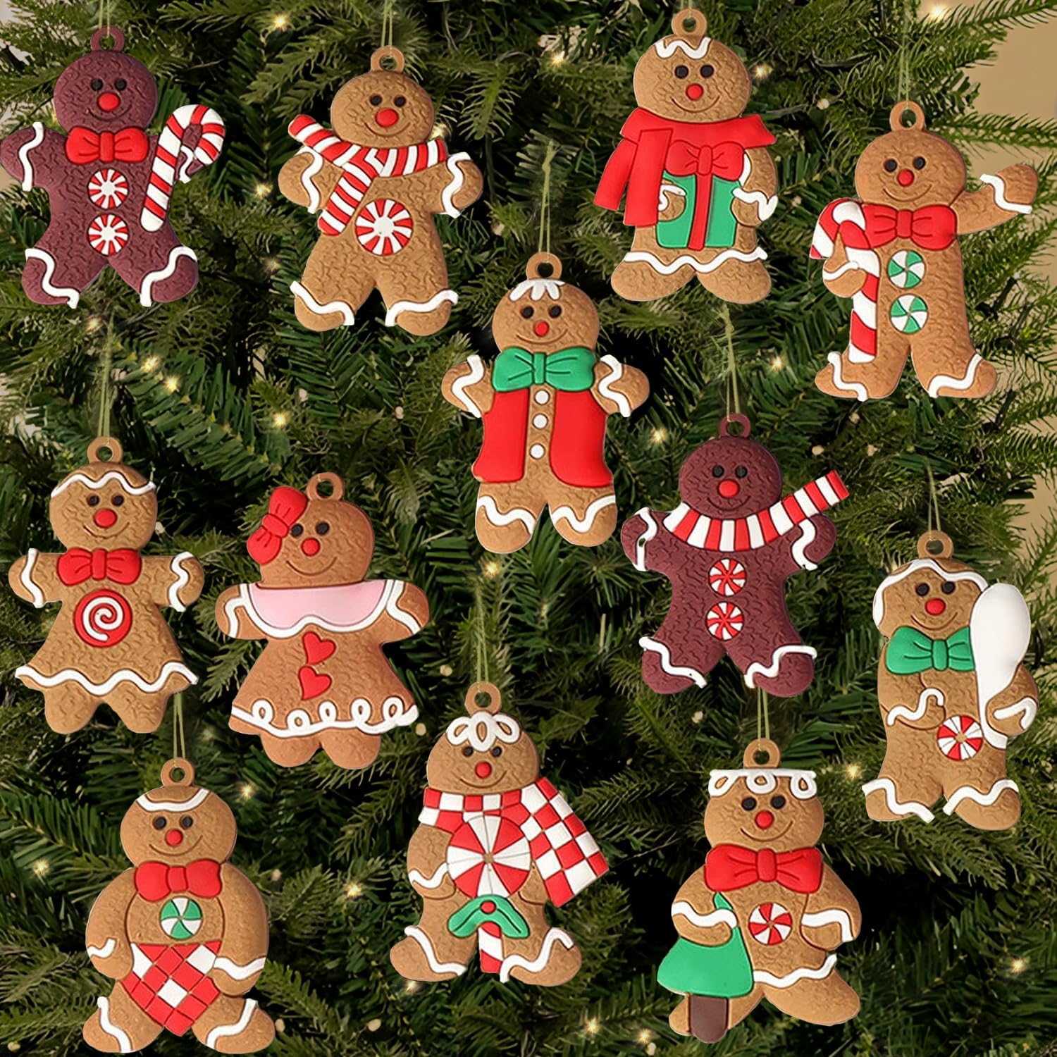 Photo 1 of ***MISSING PIECES*** Gingerbread Christmas Tree Decorations 12Pcs - DIY Ornaments for Indoor Hanging - Mini Xmas Tree Decor - Craft Gingerbread Ornaments