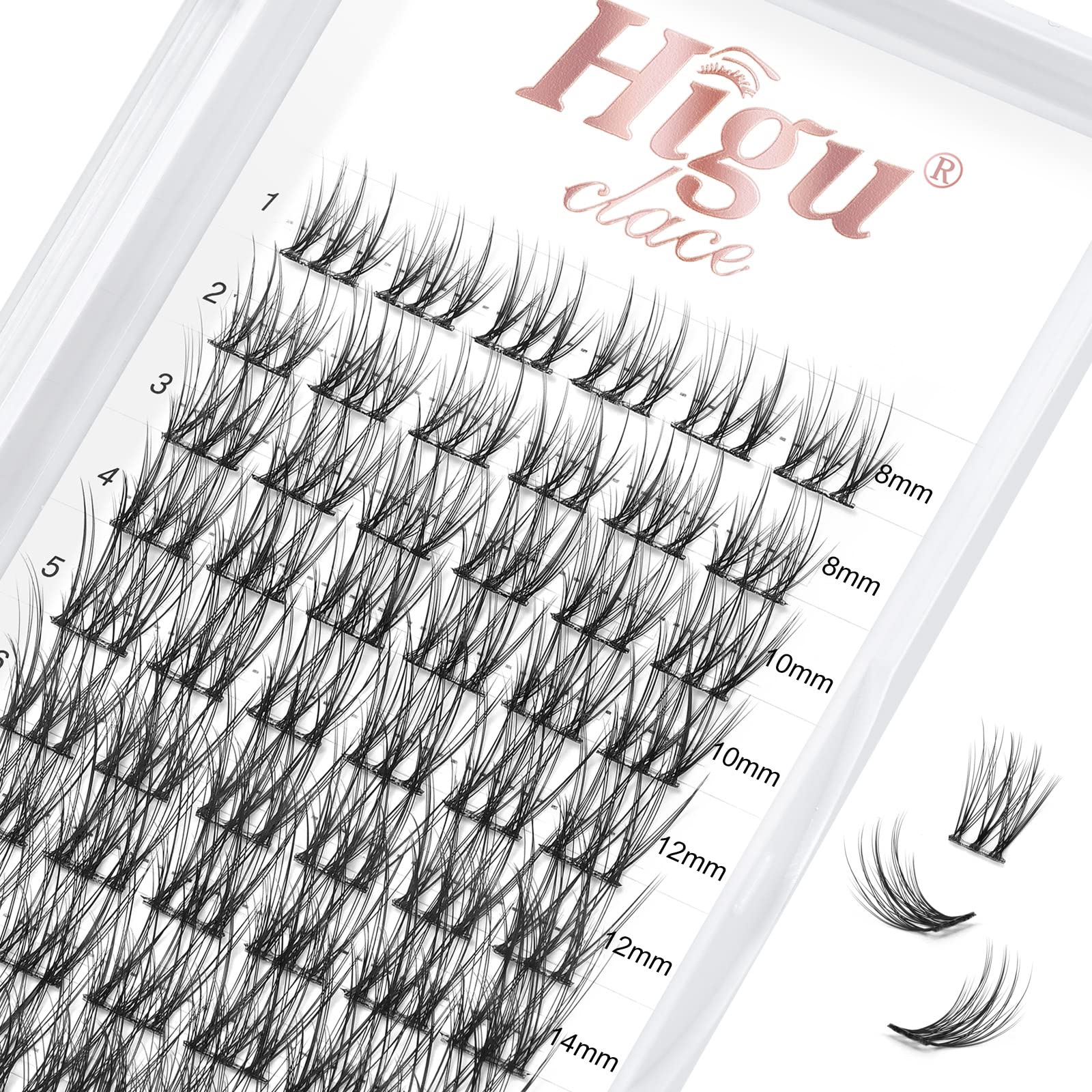 Higu clace Lash Clusters, 72pcs DIY Eyelash Extensions D Curl 8-16mm Lash Extensions Thin Stem Individual Lashes Cluster Lashes Wispy Reusable Thin for Self-application (H-06 D Curl 8-16mm)