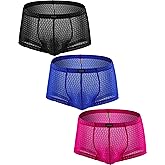 iKingsky Men's Lace Boxer Briefs See Through Bulge Shorts Underwear Sexy Semi Sheer Trunk Under Panties