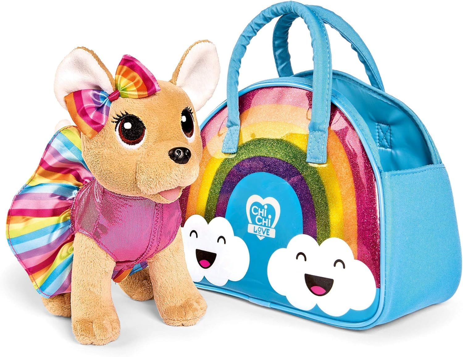 Simba 105893438 ChiChi Love Rainbow Chihuahua Plush Dog in Cute Rainbow Outfit with Matching Bag, 20 cm, from 3 Years