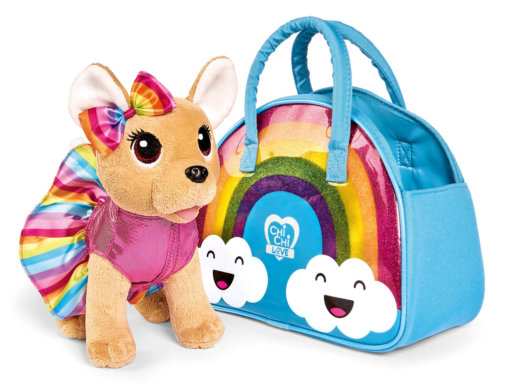Simba 105893438 ChiChi Love Rainbow Chihuahua Plush Dog in Cute Rainbow Outfit with Matching Bag, 20 cm, from 3 Years