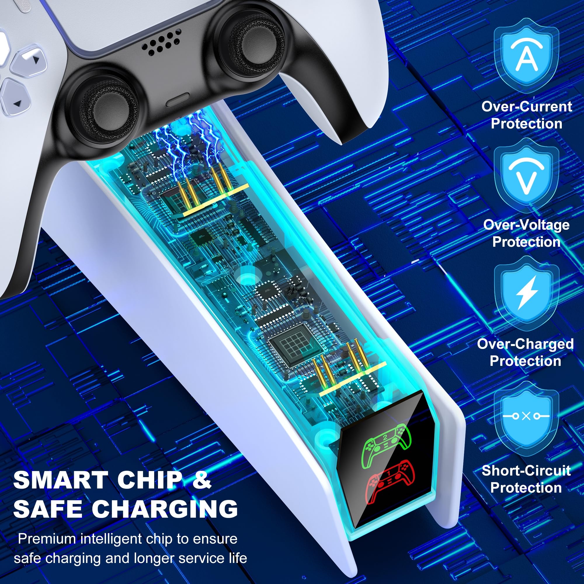 PS5 Controller Charger Station for Playstation 5 Dualsense with LED Light Dual Stand Charger Dock, PS5 Controller Charging Station Accessories for Playstation 5 Faceplates DualSense Edge-White