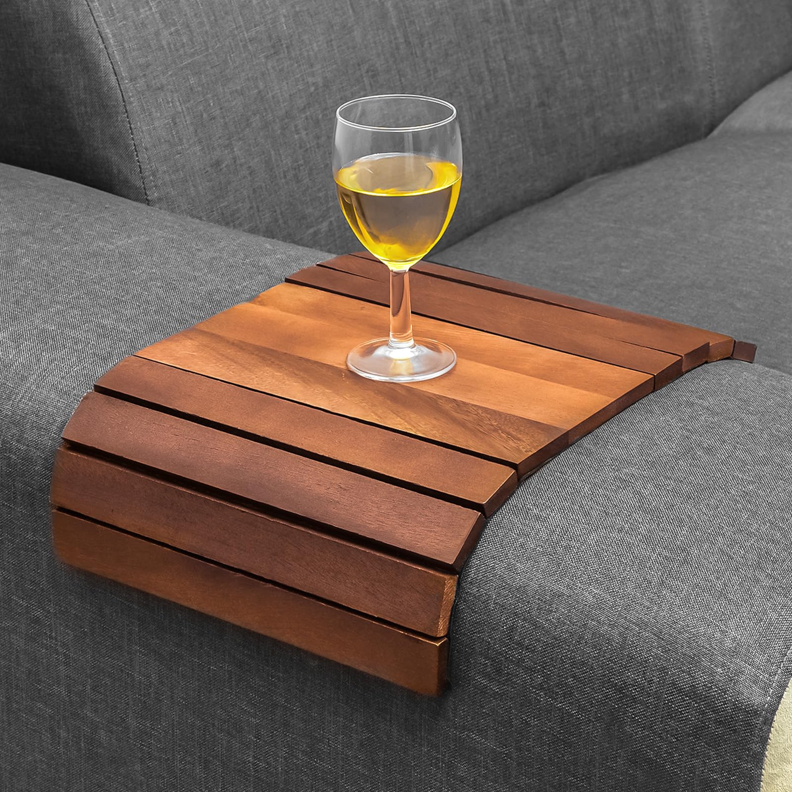 Foldable Sofa Arm Tray | Wooden Armrest Tray 37.5 X 25 X 1cm | Water & Scratch Resistant Armchair Tray | Sofa Armrest Organiser for Drinks, Remote, Snacks, Phone, & Magazine