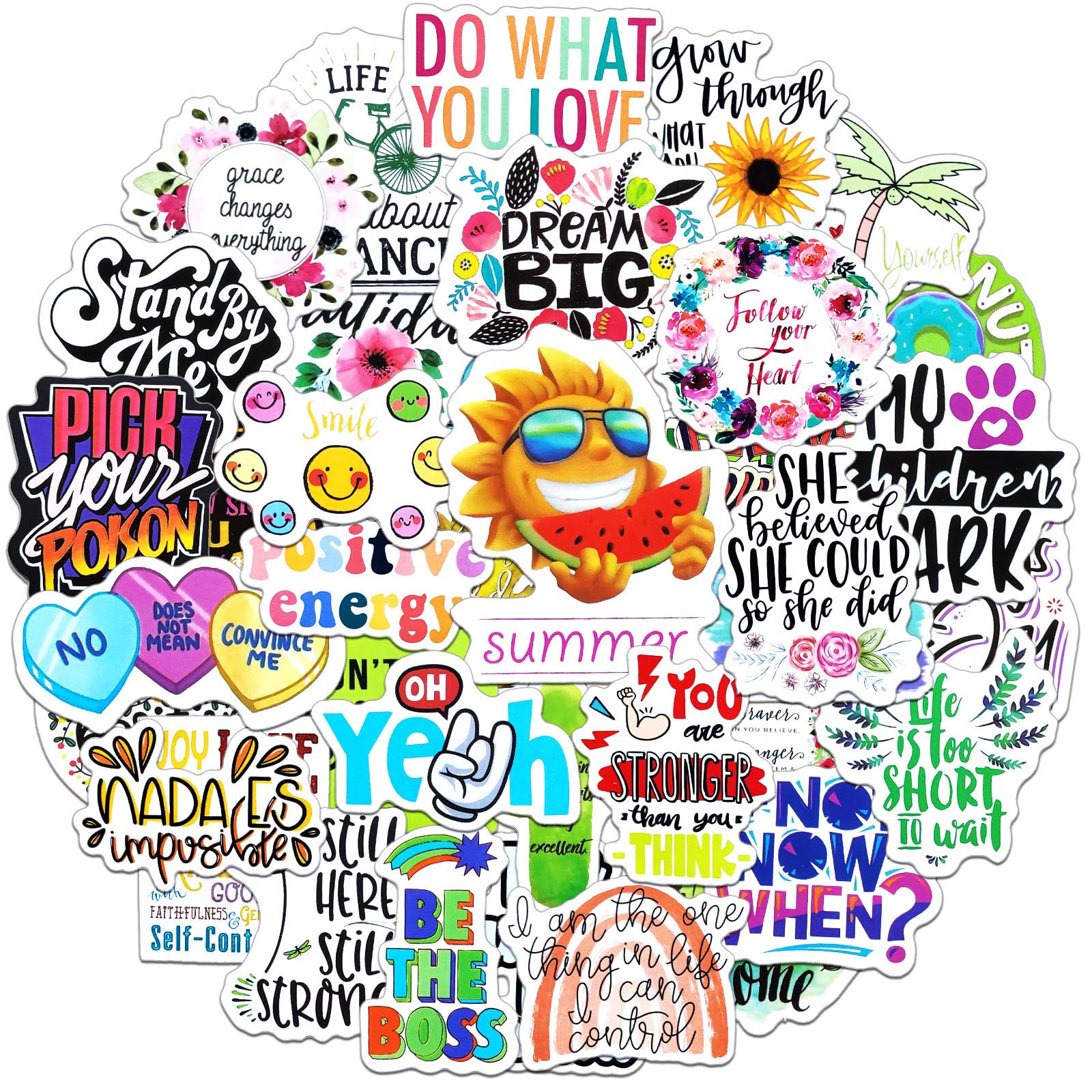 Inspirational Quotes Sticker Pack, 100 Pcs Positive Affirmation Motivational Phrase Stickers, Waterproof Vinyl for Laptop, Skateboard, Journal, Suitcase, Phone, Bike, Macbook